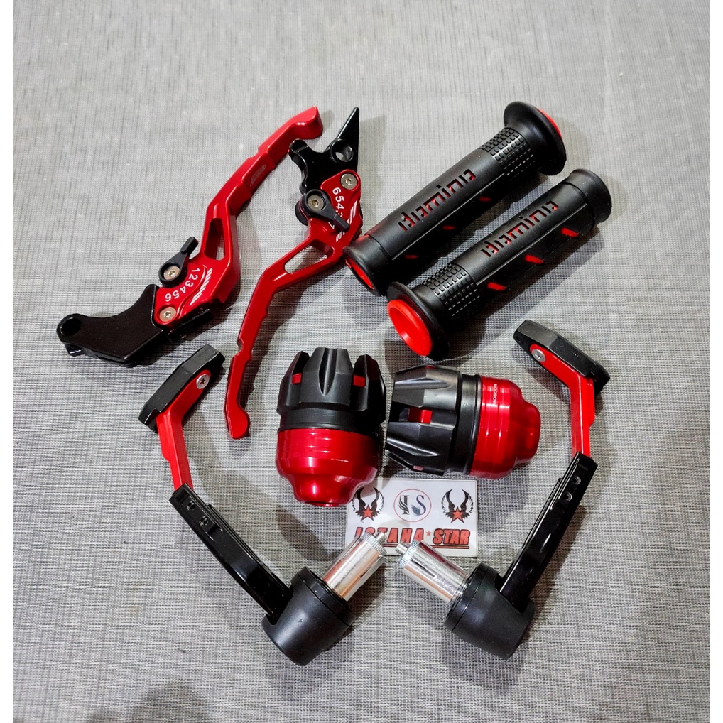 Paket Variasi Tiger/CBR150R/CB150R/Versa/Megapro/Sonic/SatriaFU Handle CNC Setelan Proguard Jalu As Handgrip Reall Pict EMAS