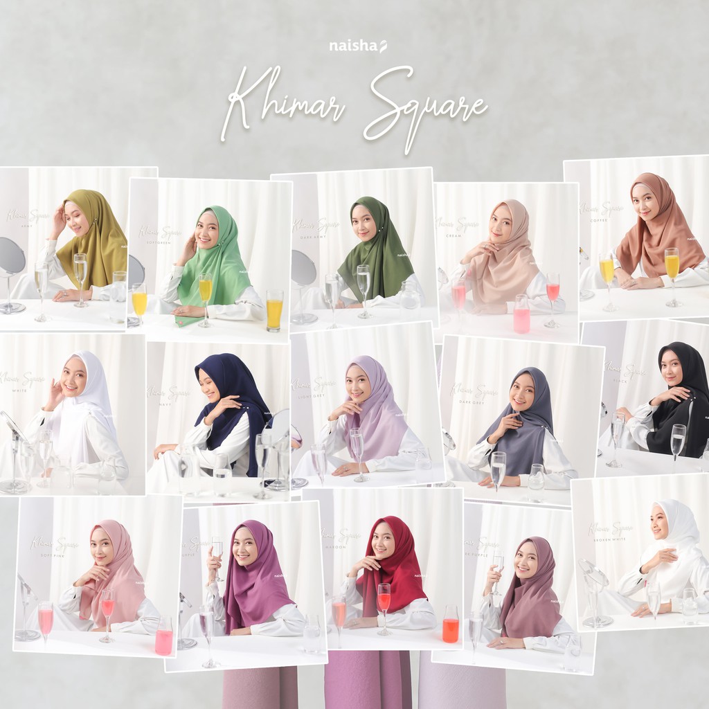 Naisha Khimar Square Segi Empat Syari / Hijab Segi Empat /Jilbab / Kerudung Diamond Crepe