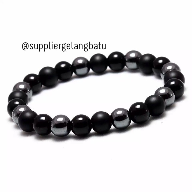 gelang batu blackstone onyx 6mm 8mm 10mm bisa untuk terapi