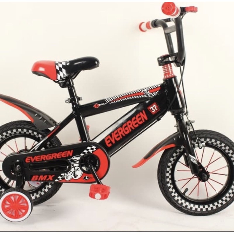 Sepeda mini BMX Logan 12 inch anak usia 3-7 tahun SNI roda 4 roda samping COD kredit cicilan garansi-Hitam