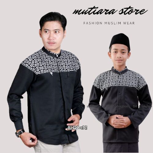 Baju Koko Couple Ayah Dan Anak Lengan Panjang | Baju Koko Lengan Panjang Kombinasi Batik | Baju Koko Anak Remaja Umur5-14Tahun