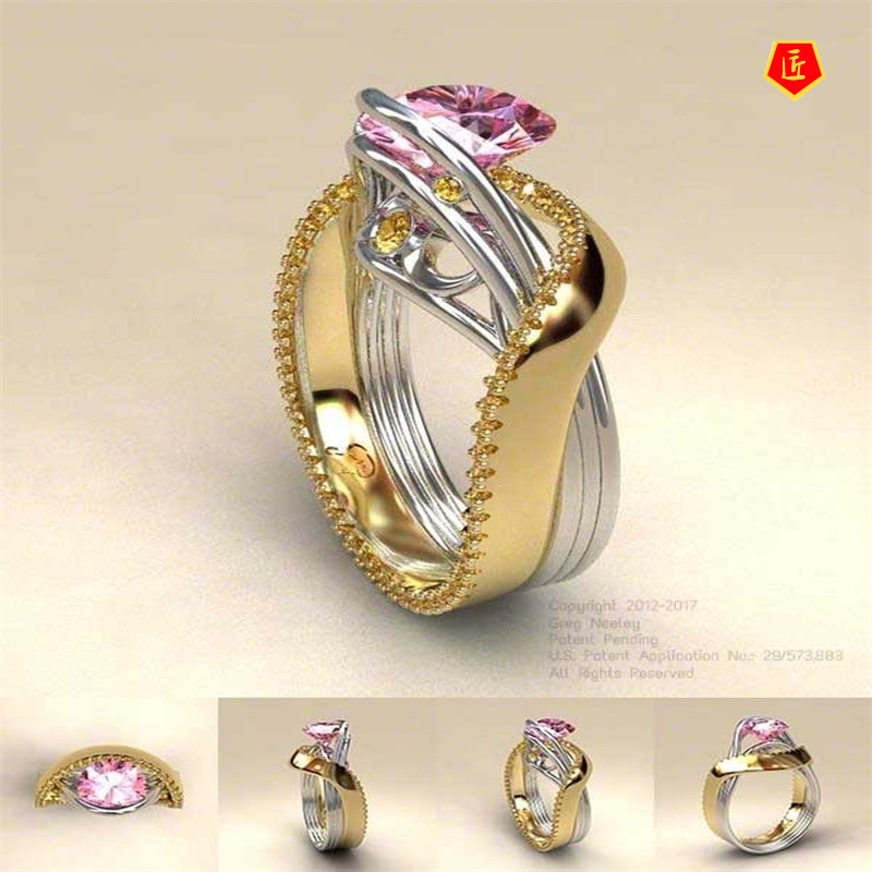 [Ready Stock]Fashion Personalized Gold Two-Tone Diamond Ring