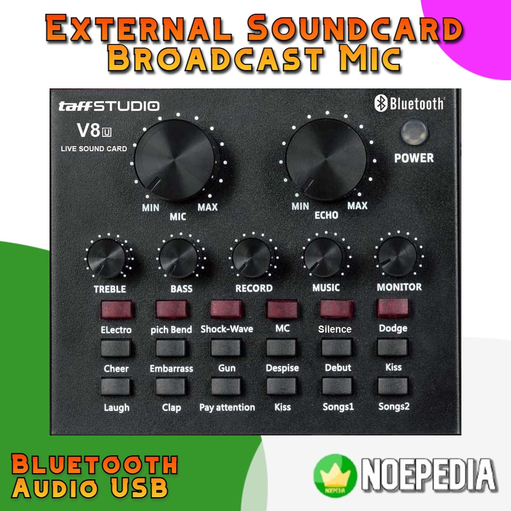 Soundcard Audio Bluetooth V5.0 Wireless USB External Broadcast Mic V8U Headset Earphone 3.5mm Jack A