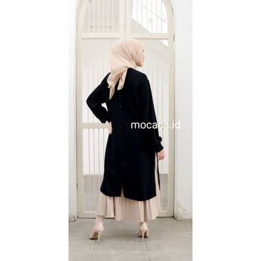 Tunik Slit Polos Hitam Katun Rayon Twill Premium Kancing Depan Belakang Lengan Kemeja ukuran bigsize