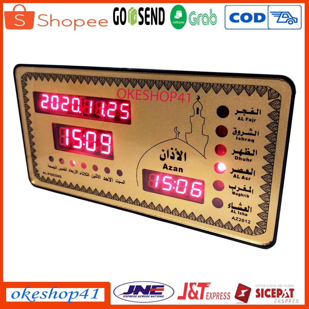 Jam Digital Otomatis Mini Auto Adzan Clock AZ-2012 Jam Dinding / Jam Meja Gold