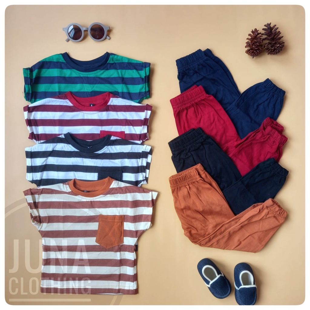 SET LINE POCKET PINEAPPLE KIDS (setelan anak murah celana panjang joger cotton combed usia 1-5th)