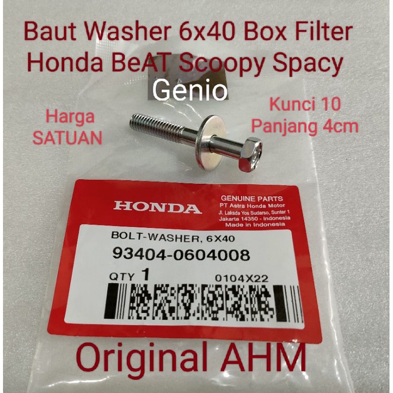 Baut Washer 6x40 Box Filter Honda BeAT Scoopy Spacy Genio Ori AHM 934040604008