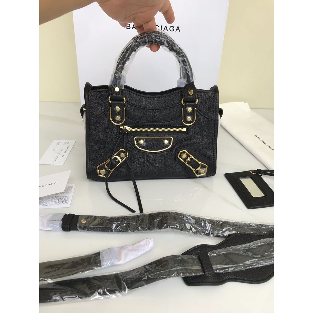 Tas Balenciaga Classic Metallic Edge City Mini Hitam Mirror 2018