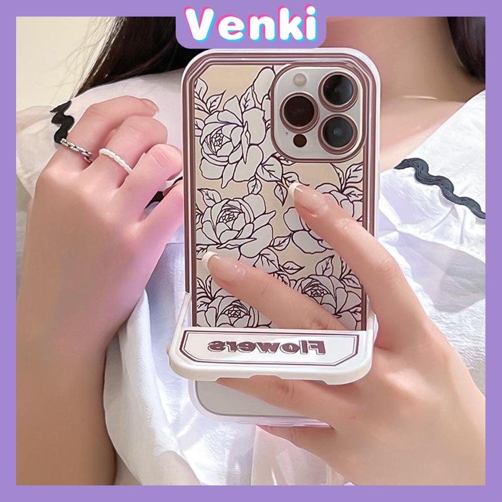 iPhone Case Acrylic Invisible Folding Stand Silicone Soft Case Airbag Shockproof Cover Camera Retro Flower Compatible For iPhone 11 Pro Max 13 Pro Max 12 Pro Max 7Plus xr XS Max