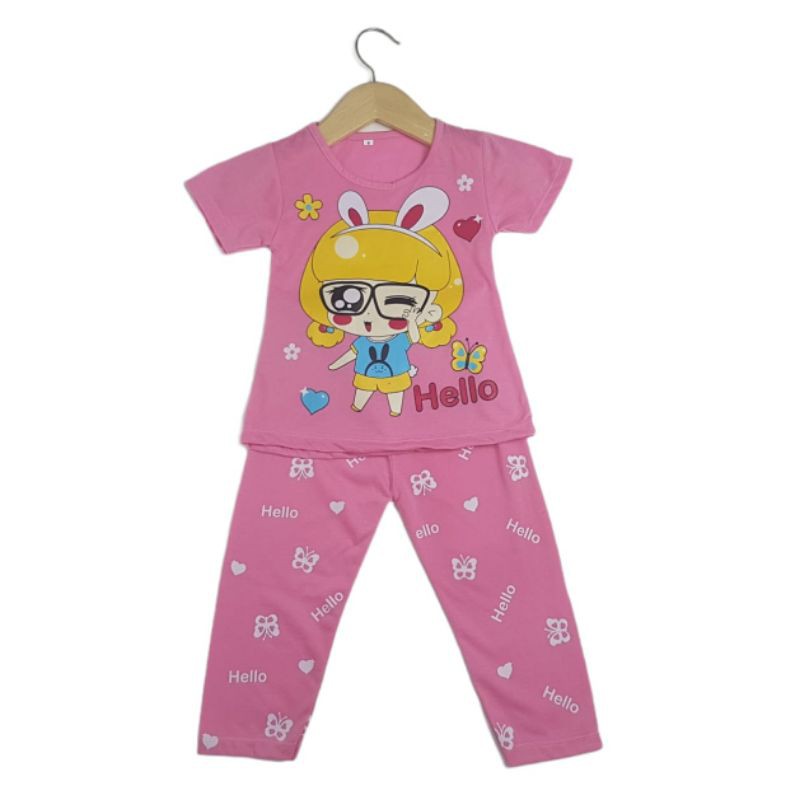 SETELAN BAJU ANAK PEREMPUAN NEW MOTIF GIRL HELLO 2-6 TAHUN