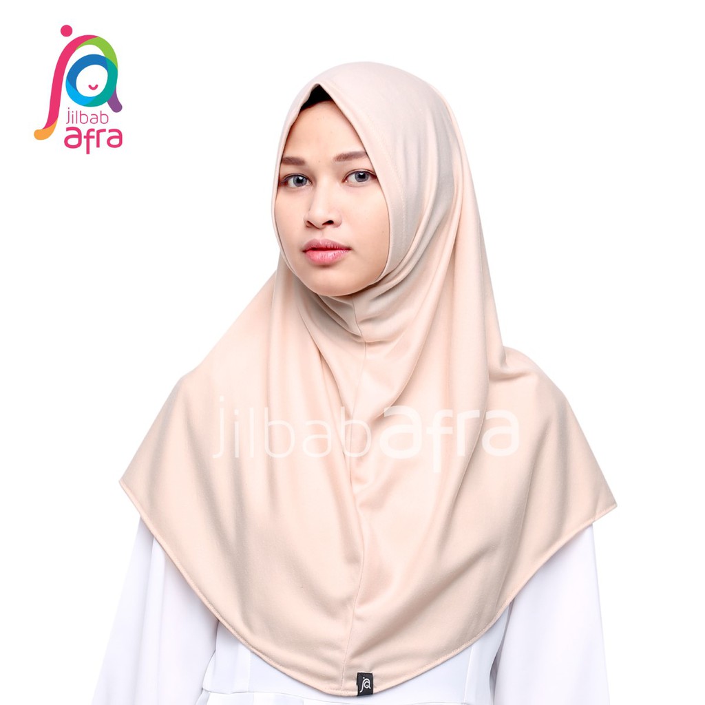 Jilbab Afra (Arfa) Syifa Krem Coklat - Bergo Syiria Non Pet - Hijab Instan Bahan Kaos, Adem &amp; Lembut