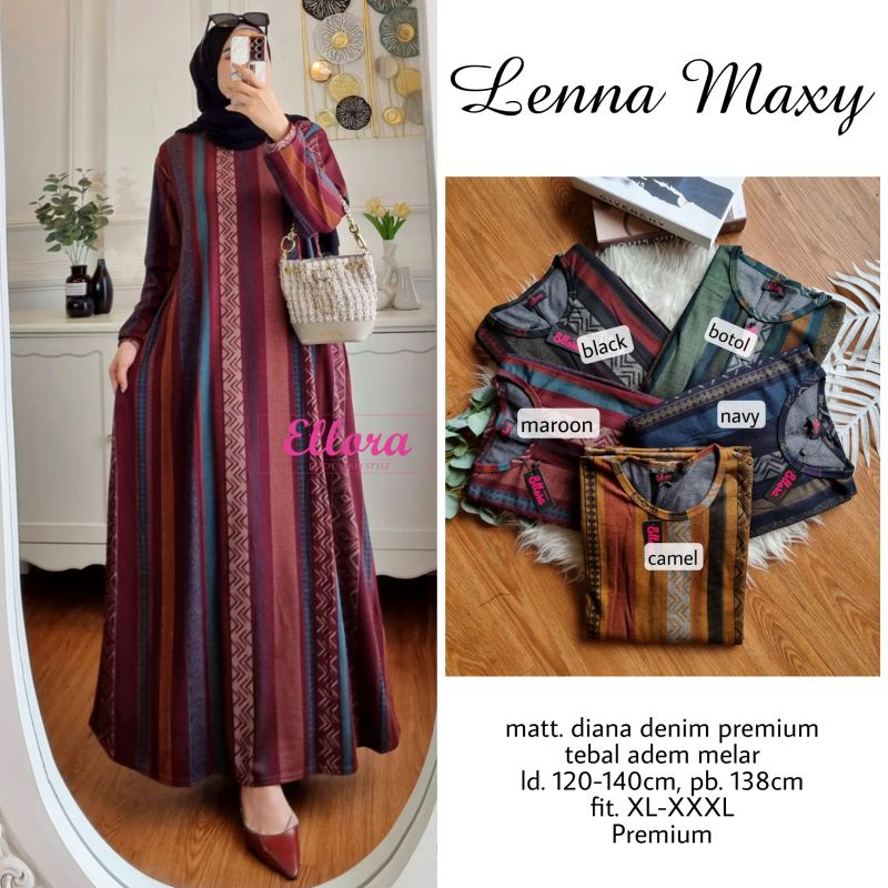 GAMIS TERBARU 2022 JUMBO LENNA MAXY BY ELLORA DIANA DENIM PREMIUM IMPORT HQ LD 120 MELAR SAMPAI 140 