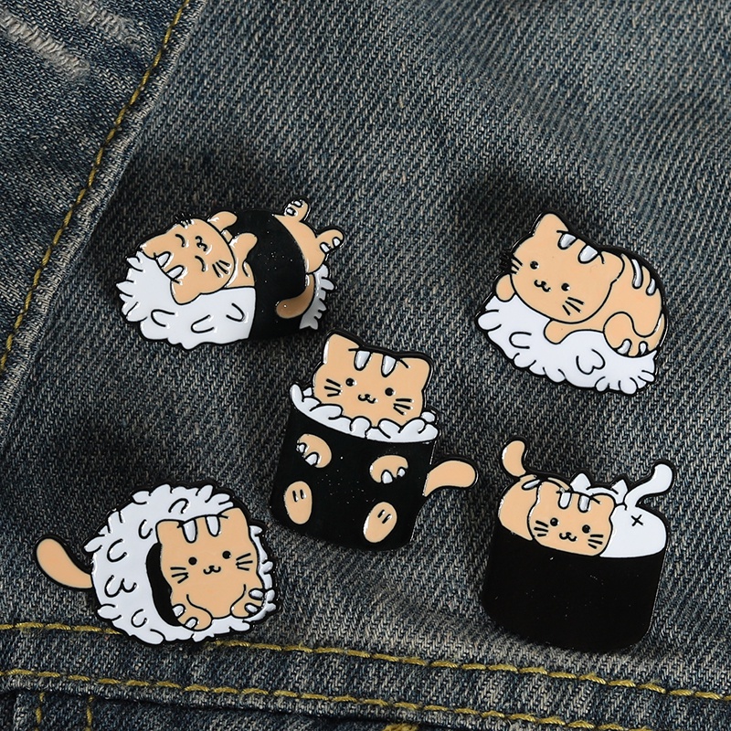 Bros Pin Enamel Bentuk Kartun Sushi Kucing Lucu Untuk Hadiah Teman