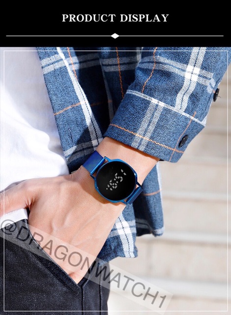 ［Ready Stock］Jam tangan magnet Pria LED Digital layar sentuh S1094