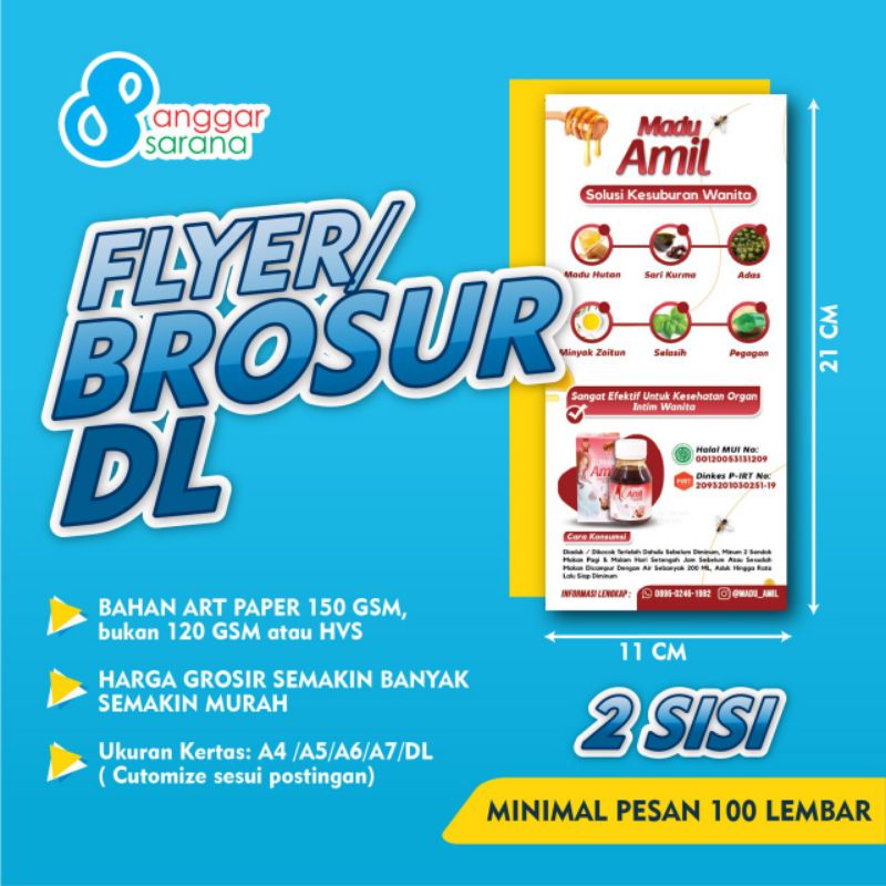 

BROSUR / FLYER BAHAN ART PAPER 150 GSM 2 SISI UKURAN DL (10x21 CM) min.100 pcs