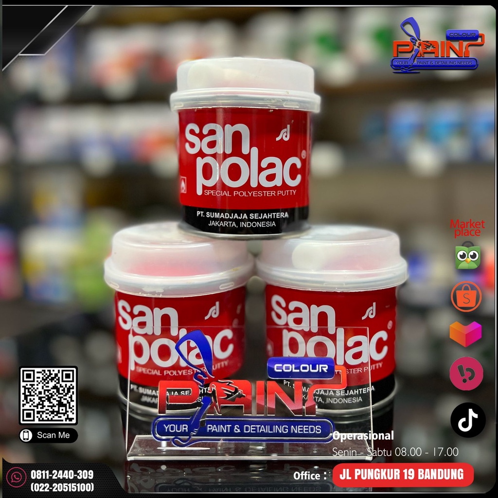 Dempul Sanpolac 250 Gr / 1/4 Mobil/Motor/Besi/Kayu