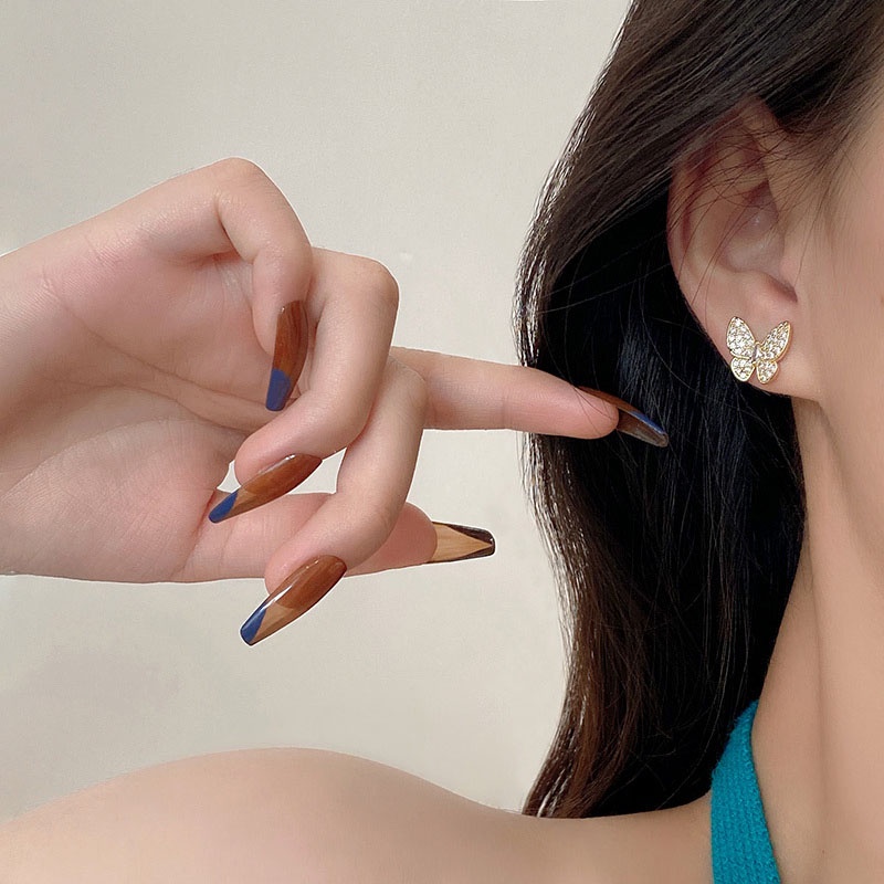 Shuling S925 silver needle Korean version Asymmetric Earrings Micro-inlaid Opal Stud Earrings