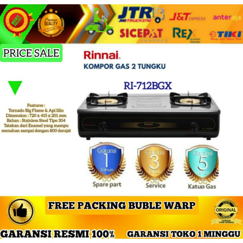 KOMPOR GAS 2 TUNGKU RINNAI RI 712BGX RI-712BGX API TORNADO BURNER KUNINGAN PROMO