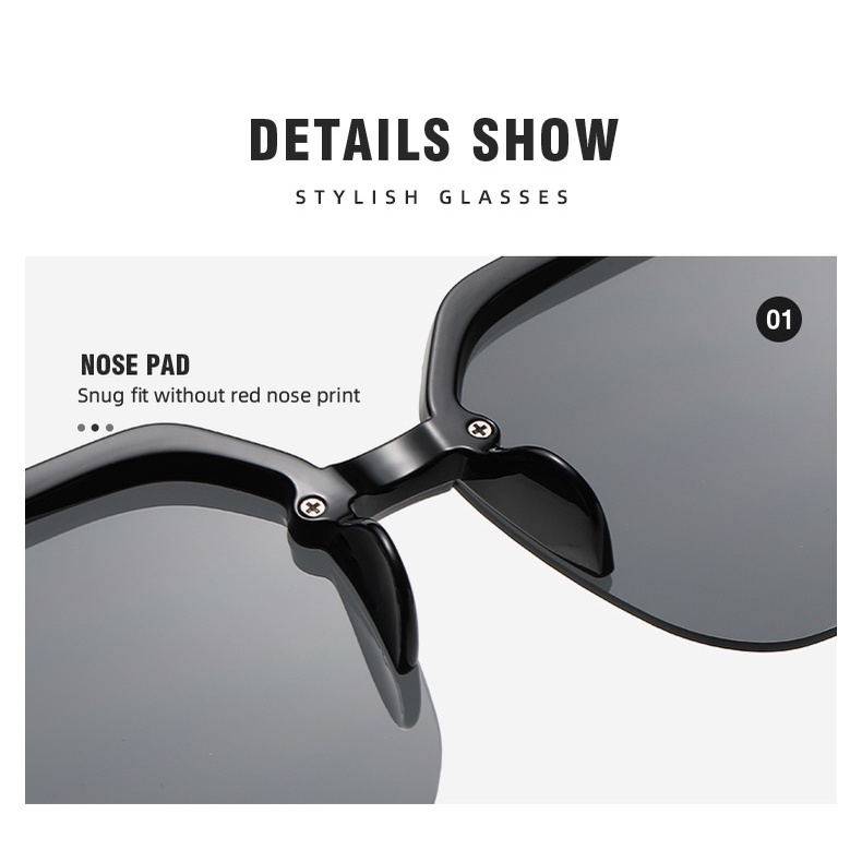 Korea Semi Rimless Kacamata Hitam Wanita Fashion Square Frame Oversize