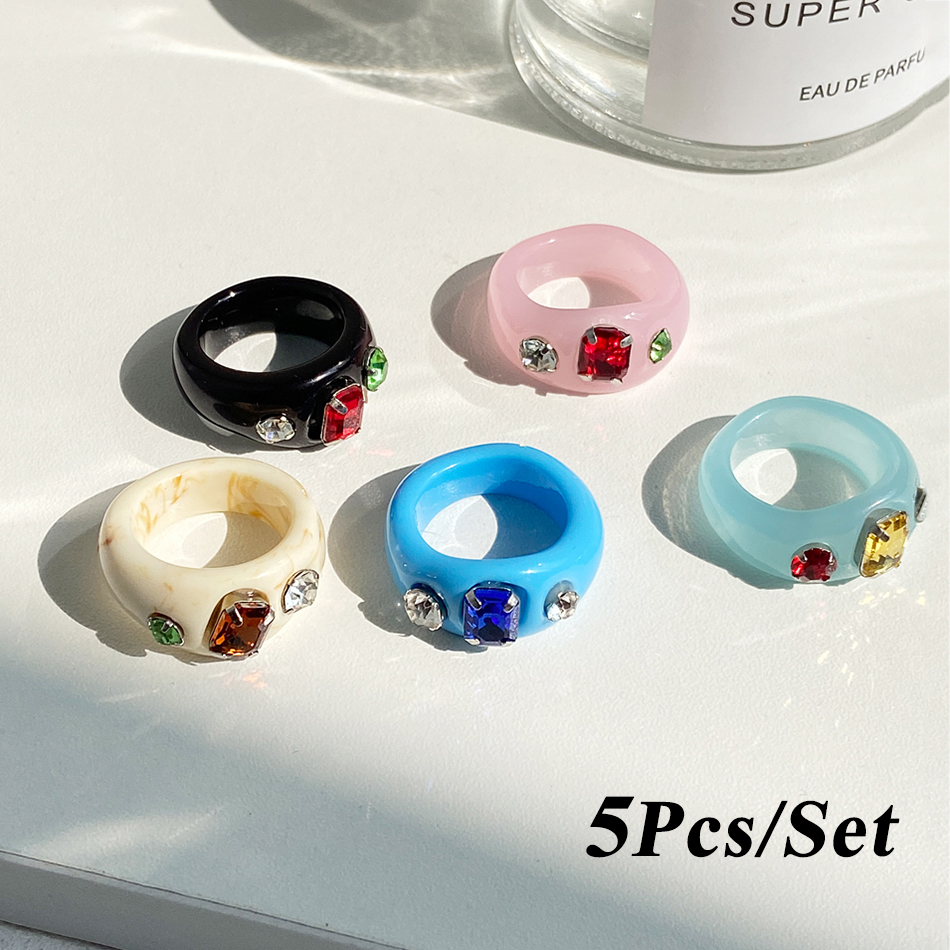 AY(CN) Set Cincin Berlian Resin Bentuk Buah Warna-Warni Gaya Korea Untuk Wanita