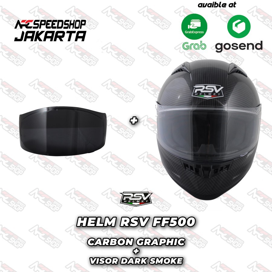 Helm Full Face RSV FF500 Carbon Graphic & Visor FF 500 Dark Smoke