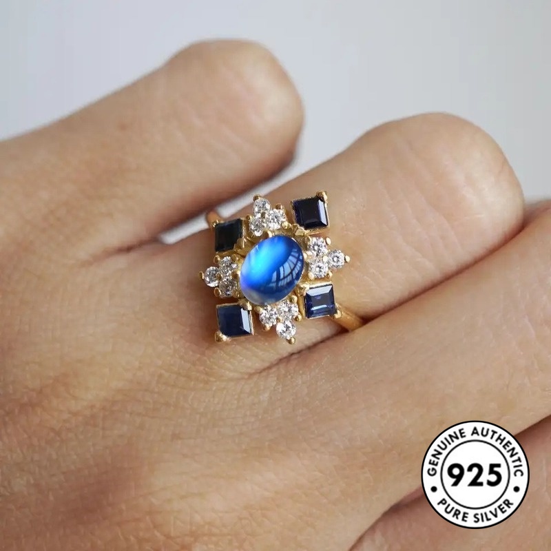 Cincin Lapis Silver 925 Dengan Batu Bulan Untuk Wanita