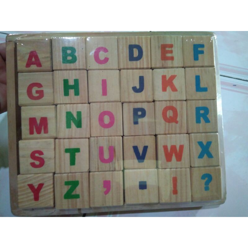 balok natural huruf abjad mainan anak