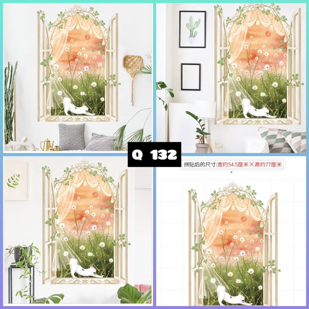 WALLSTIKER WALLSTIKER WALL STICKER STIKER PAPER WALLPAPER DINDING D3 MOTIF TANAMAN HIJAU DAUN POHON KAKTUS MONSTERA DEKORASI CAFE RUMAH PINTU JENDELA CERMIN KACA HIASAN KERAMIK KAMAR MANDI TOILET ANTI AIR WATERPROOF TEGEL KOMPOR KULKAS DAPUR 3D AESTHENTIC-Q 132