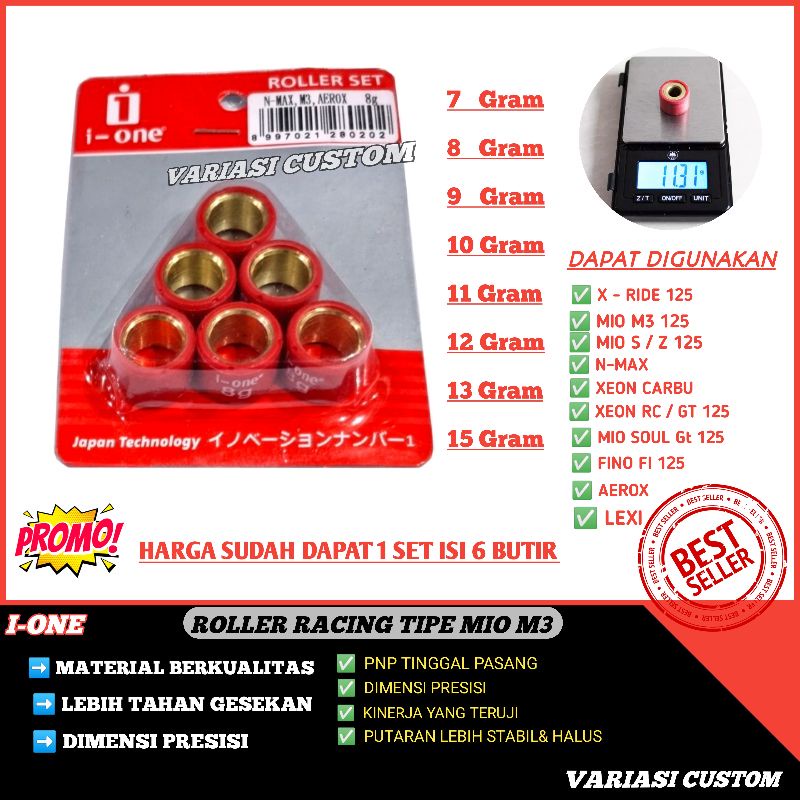 Roller Roler Loler Nmax Mio m3 Soul gt Xeon Aerox Xride 125 7 8 9 10 11 12 13 14 15 Gram Gr Original Ione