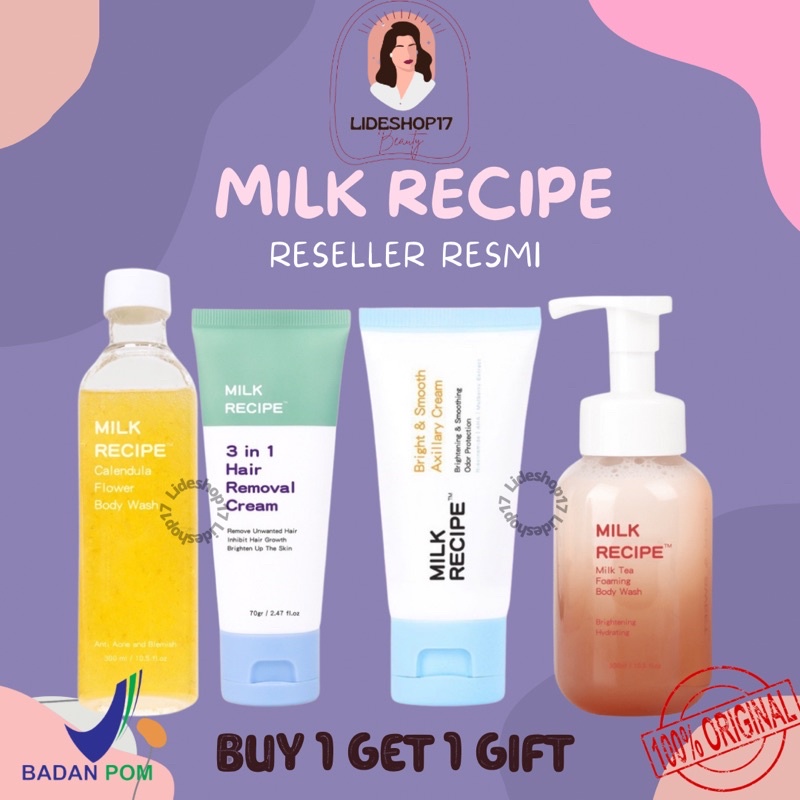 Milk Recipe 4 in 1 Hair Removal Cream Krim Penghilang Bulu Perontok Bulu ketiak / Bulu kaki Milk Recipe Body Wash Milk recipe milk tea body wash calendula flowers body wash MILK RECIPE Bright &amp; smooth Axillary Cream