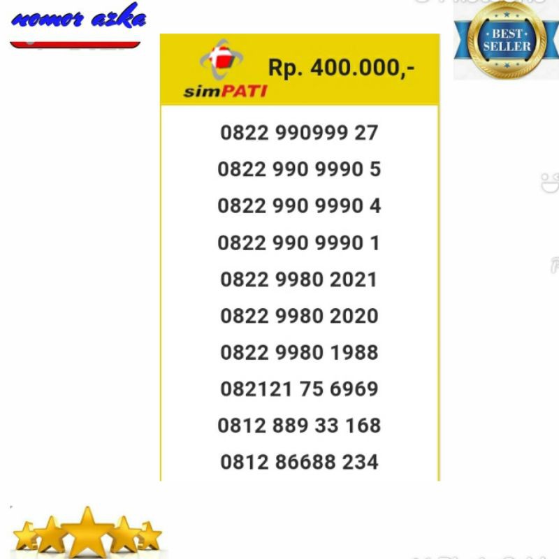 Nomer Cantik Simpati Seri Triple 999-822 990999 27 Rapih Bsm02