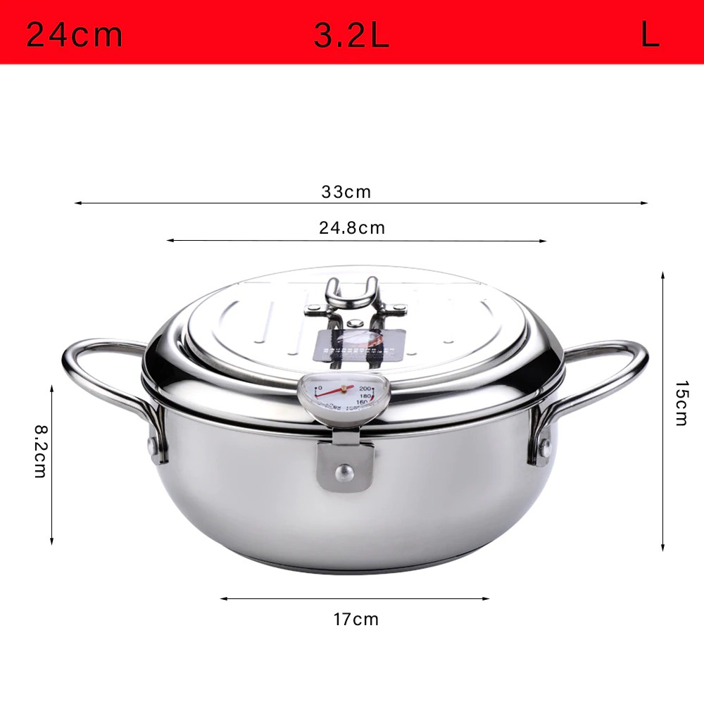 Ormismart Panci Masak Japanese Deep Frying Pot With Thermometer Diameter 24CM