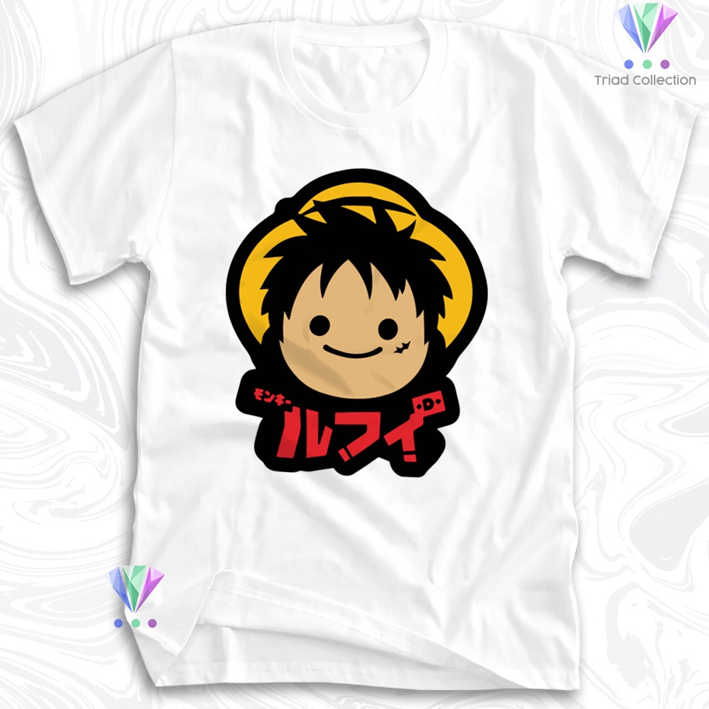 Tshirt Baju Kaos Distro Anime Monkey D Luffy Head Chibi One Piece / Kaos Distro Pria Wanita