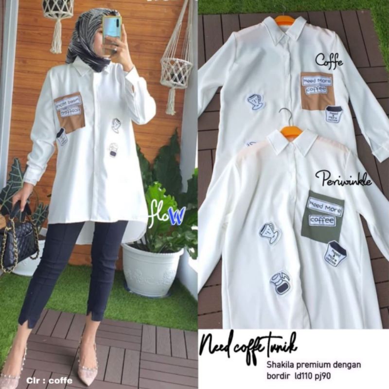 TUNIK WANITA BAHAN SHAKILA PREMIUM BORDIR LD 110 NEED COFFE TUNIK