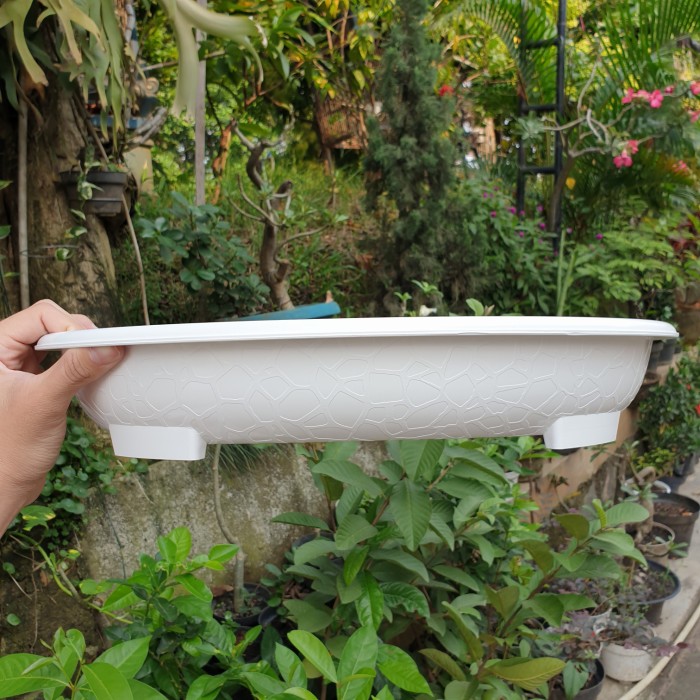 BJP BONSAI OVAL OV 08 Pot bunga plastik bonsai Budi Jaya motif batu alam ceper pendek