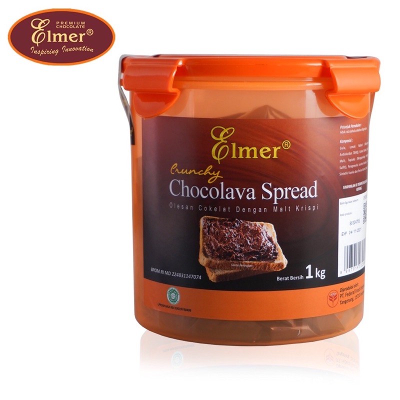 selai cokelat Elmer Spread Chocolava Crunchy 1 Kg choco renyah isian roti bolu topping halal