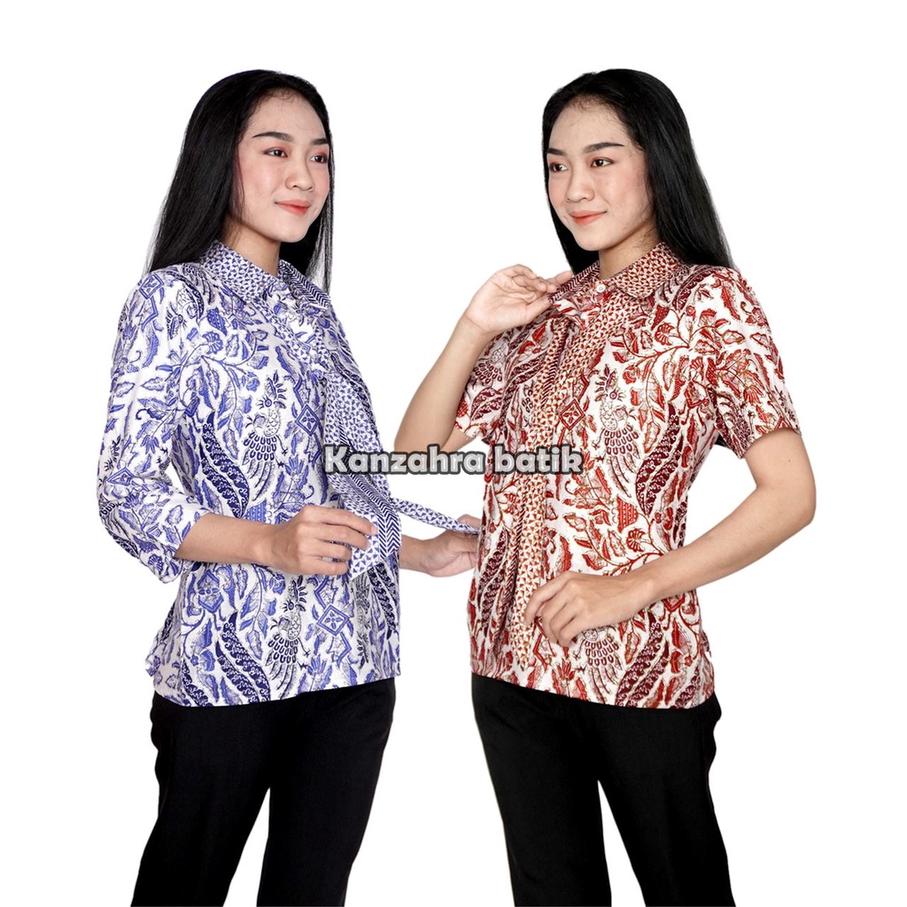 Atasan Batik Blouse Batik Wanita  Berdasi Lengan Pendek Dan 7/8 Kanzahra batik