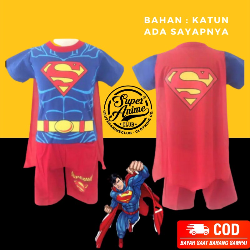 Setelan Superman Anak Celana Pendek Baju Sayap Superhero Kaos Karakter