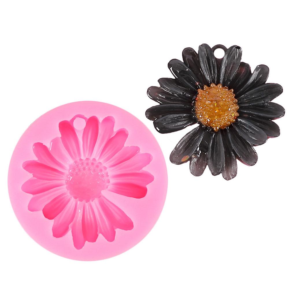 TOP Cetakan Resin Bunga Matahari Glossy Untuk Perhiasan DIY Casting Mold Dengan Lubang Epoxy Resin Sun Flower Silicone Mold