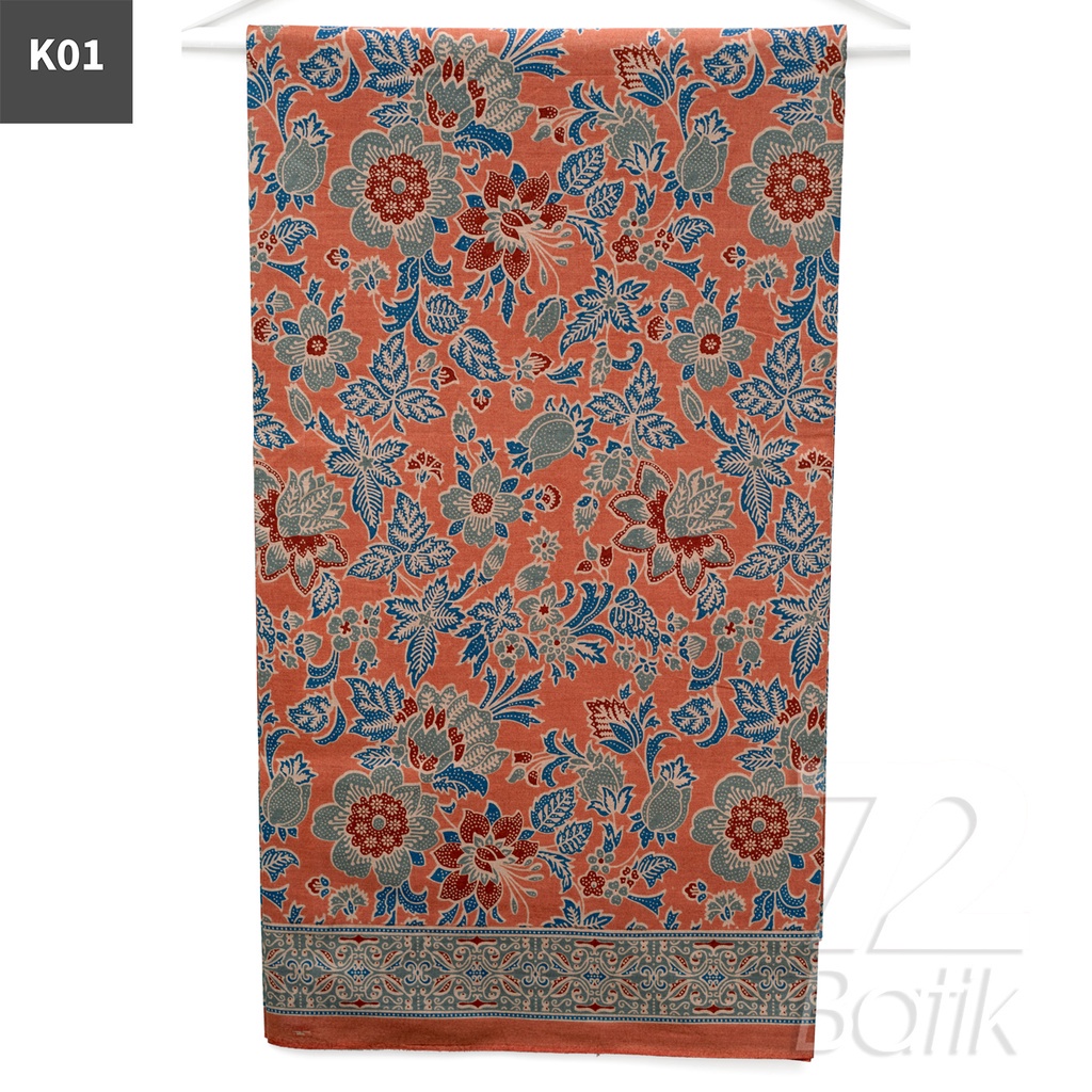 KAIN BATIK PREMIUM Bahan Katun Motif Kembang Warna Orange 721191 Cap 72 Jarik Jarit Samping Kebat Panjang Batik Katun Modern Premium Bahan Seragam Batik Pernikahan Kantor Keluarga Murah Kamen Jadi Batik Bali Lembaran