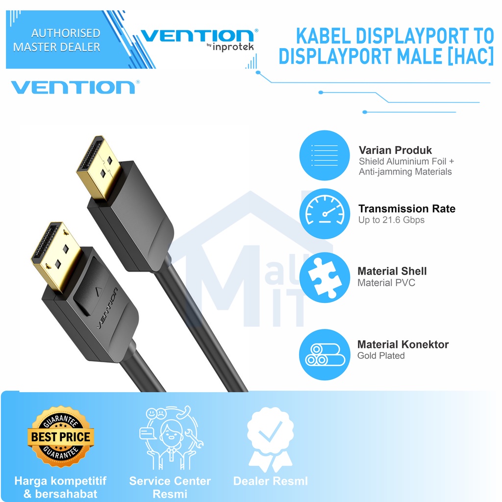 ( Bisa Cod ) Vention Kabel DisplayPort Display Port 4k 60hz High Speed 21 Gbps HAC