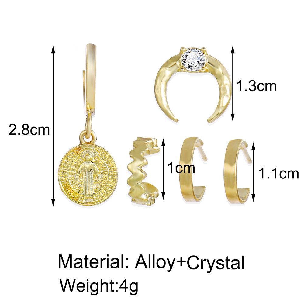 [ACKER] 5 Buah/Set Crystal Jesus Kecil Punk Hoop Band Anting-Anting Set Untuk Wanita