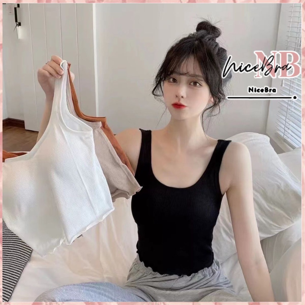 Nicebra Tanktop Bra Wanita With Cup Tank Top Square Korea Singlet Atasan Dalaman Import 1112