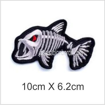 Emblem Badge Bordir Ikan Piranha ukurannya : 10cm X 6.2cm