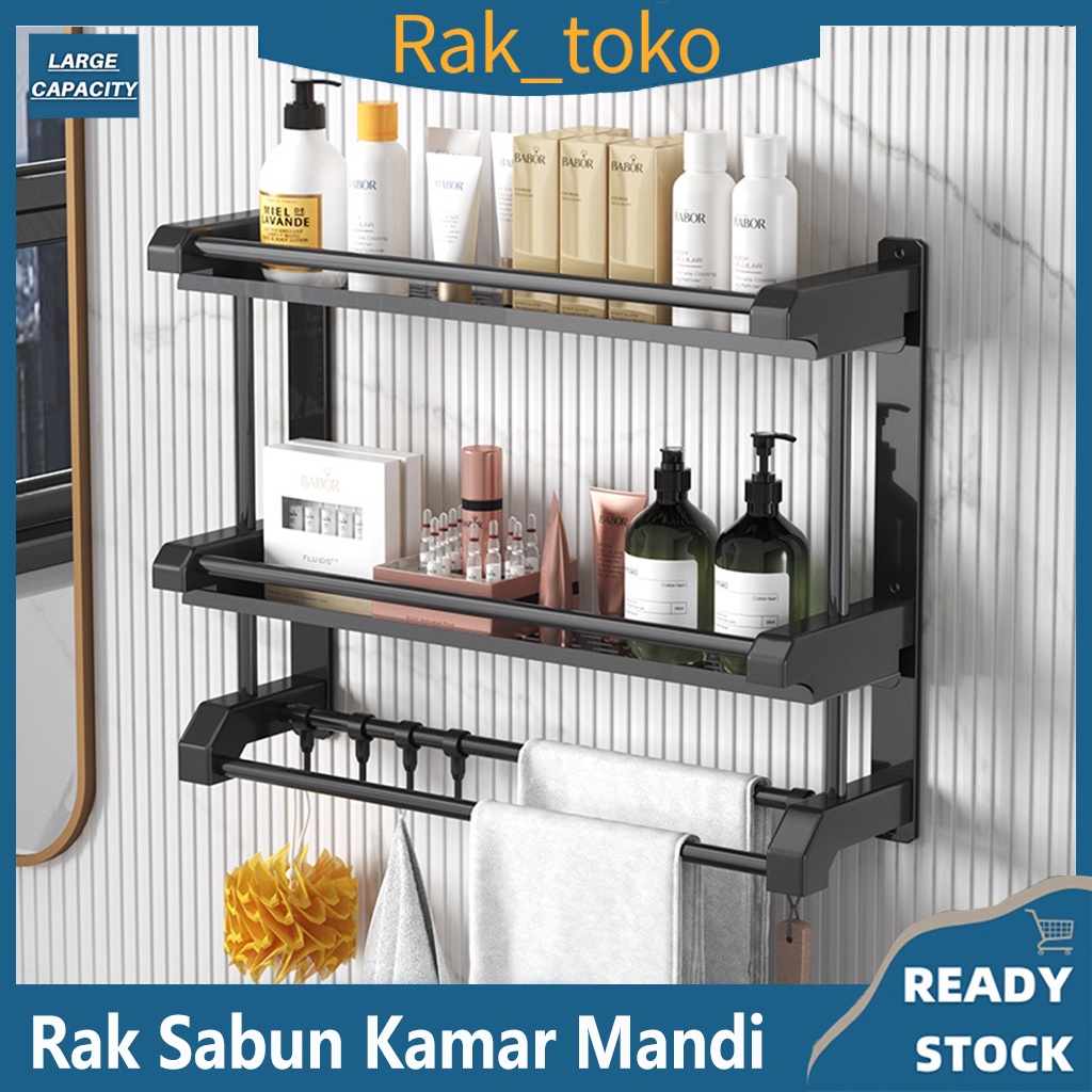 Rak Sabun Kamar Mandi Rak Kamar Mandi Stainless Hitam Dinding Rak Bumbu Dapur dipasang tanpa harus dilubangin dibagian