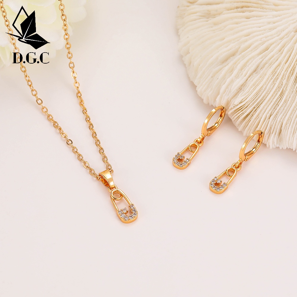 ♥D.G.C✨Titanium Set Perhiasan Anak Perempuan Satu Set Kalung Gelang Anting Korea Cincin Murah D467