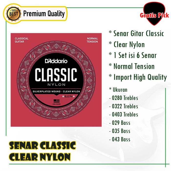 Senar Gitar Nilon Daddario EJ27N Nylon Pro Arte Clear Nylon