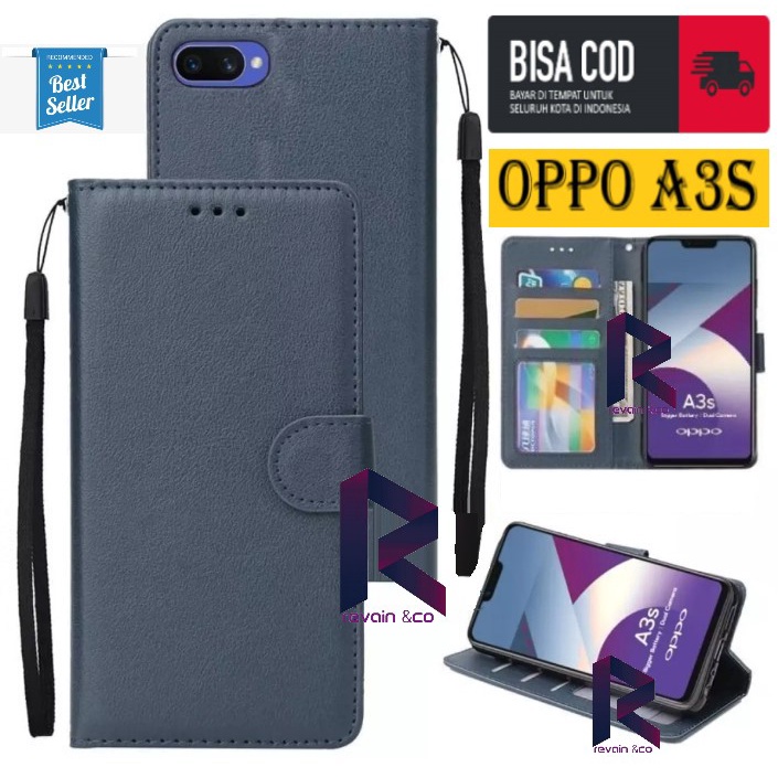 SARUNG KULIT OPPO A3S FLIP WALLET LEATHER KULIT PREMIUM SARUNG BUKA TUTUP FLIP CASE OPPO A3S