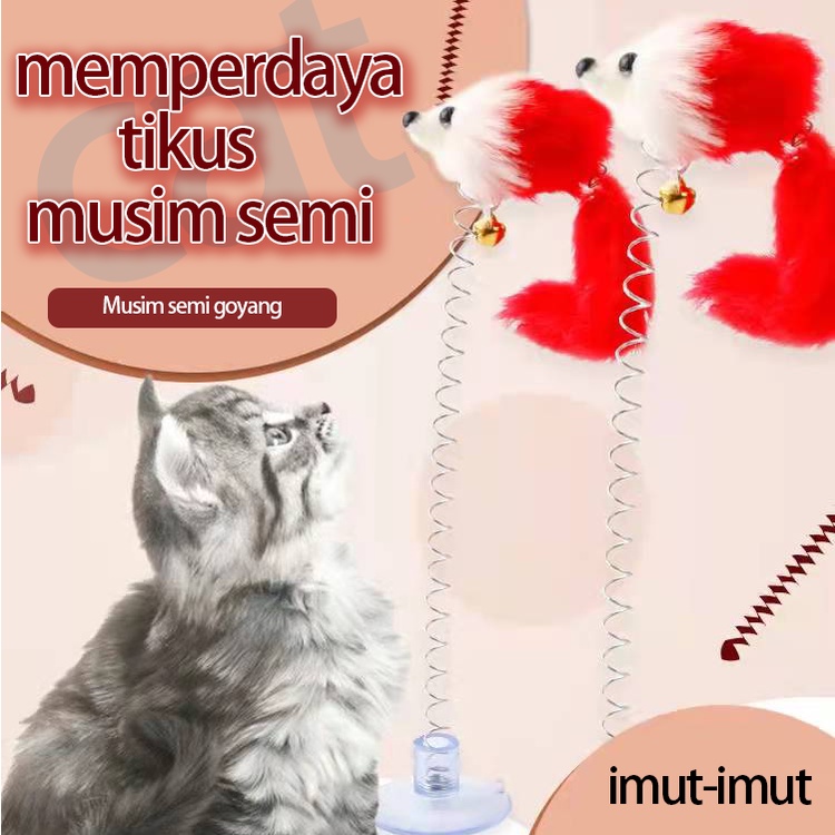 Pet Toy Mainan Kucing Tikus Bulu Mainan Kucing Tikus ayun, tikus bulu pegas pengisap, tikus bersuara dengan bel