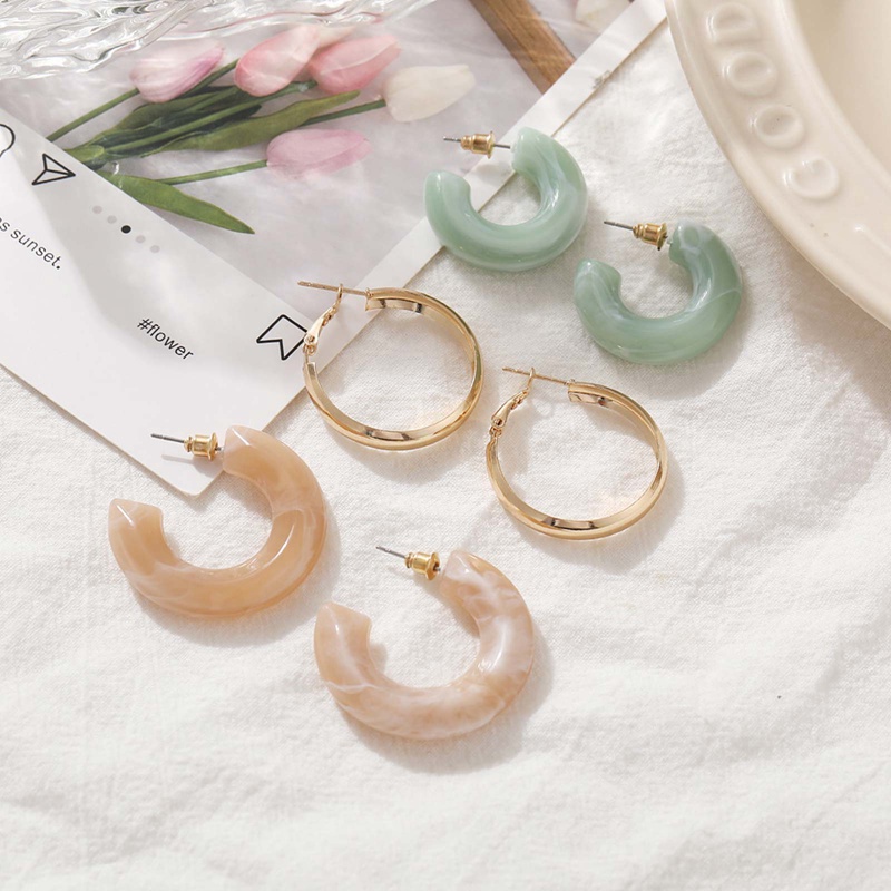3pairs/Set Retro Acrylic Earring Set Exaggerated Candy Color Earrings Women Fashion Jewelry Accessories